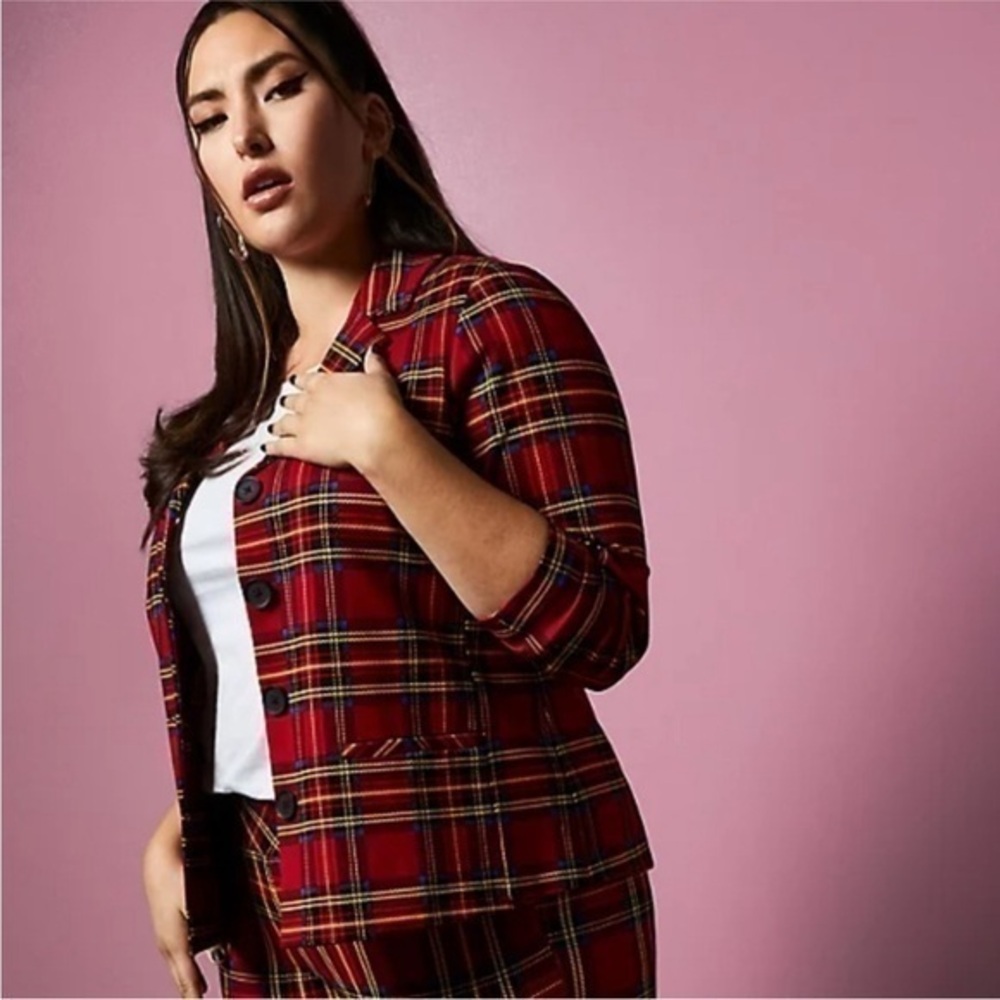 Torrid x Betsey Johnson Red Plaid Ponte Blazer Jacket sz 3 or 22/24 3X
